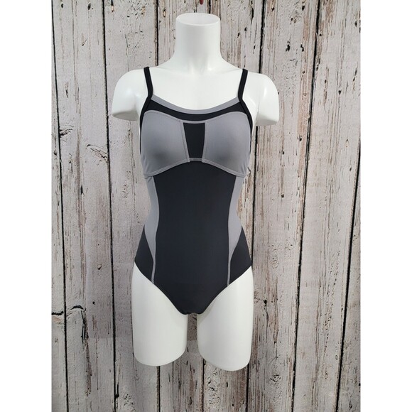ALK Women's XXS Athleta Black & Gray One Piece Swimsuit Bathing Suit Racerback - Picture 1 of 16